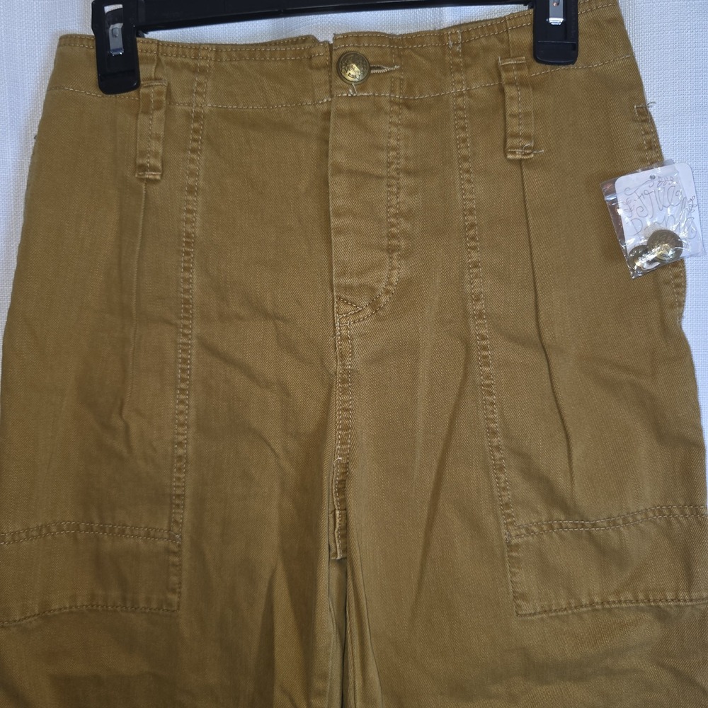 Free People Makai Crop Pants Womens 2 Mustard Yellow Cargo High Rise Button Fly - Picture 11 of 11